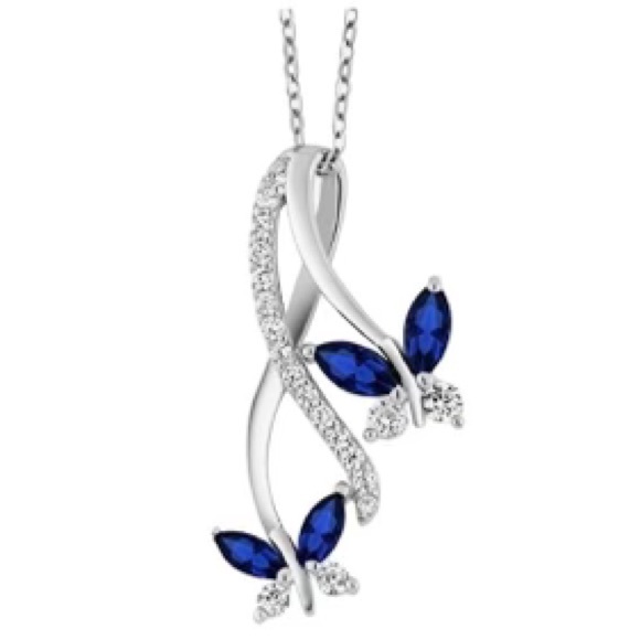 Jewelry - Diamond and Blue Stone Butterfly Necklace